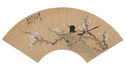 朱梦芦 泥金花鸟 扇面